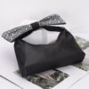 Rhinestone Bow Handle Nylon Clutch – Satin Finish
