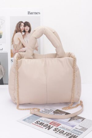 Padded Faux Leather Tote with Chain Strap