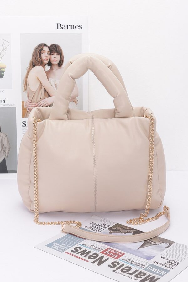 Padded Faux Leather Tote with Chain Strap