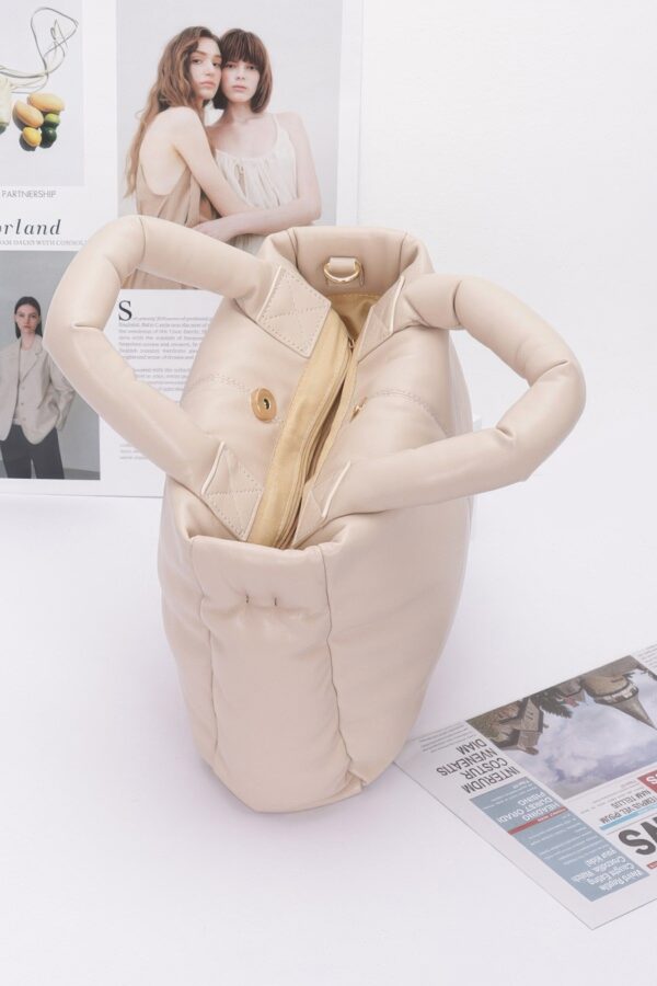 Padded Faux Leather Tote with Chain Strap