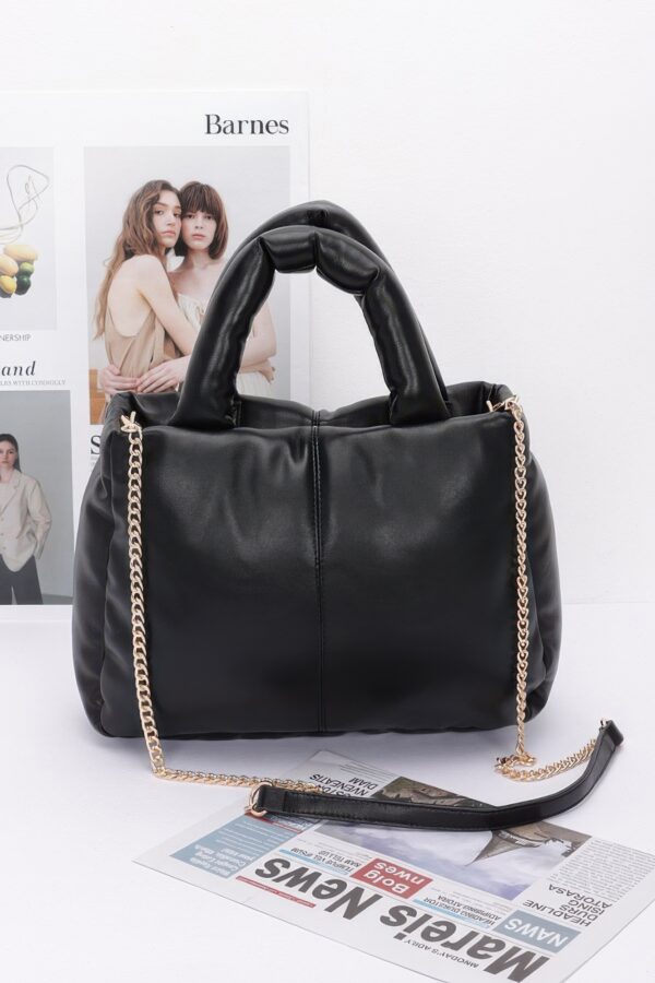 Padded Faux Leather Tote with Chain Strap