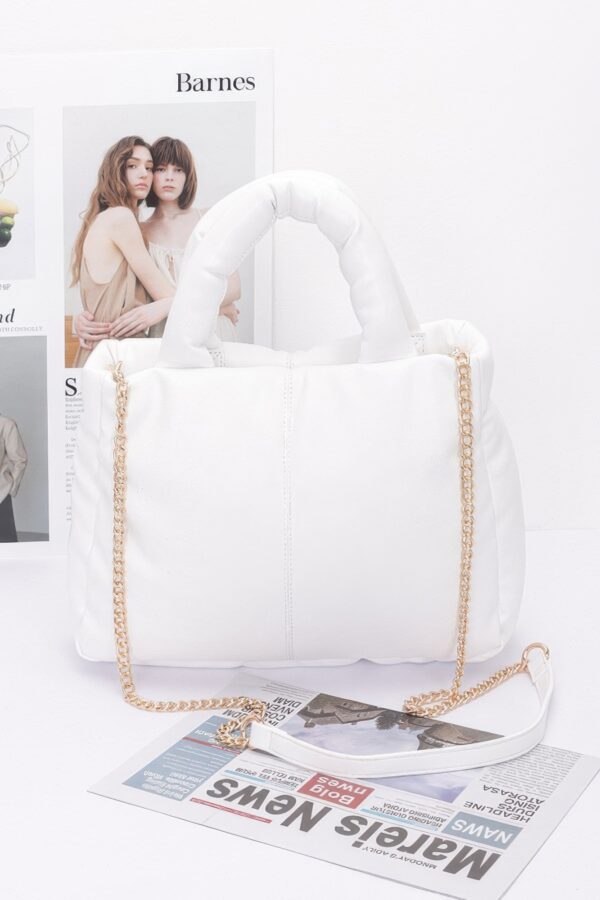 Padded Faux Leather Tote with Chain Strap