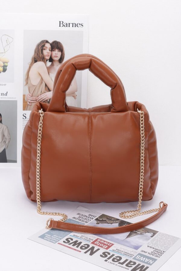 Padded Faux Leather Tote with Chain Strap