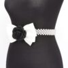 Faux Pearl Stretch Belt with Flower Ribbon