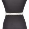 Faux Pearl Stretch Belt with Flower Ribbon