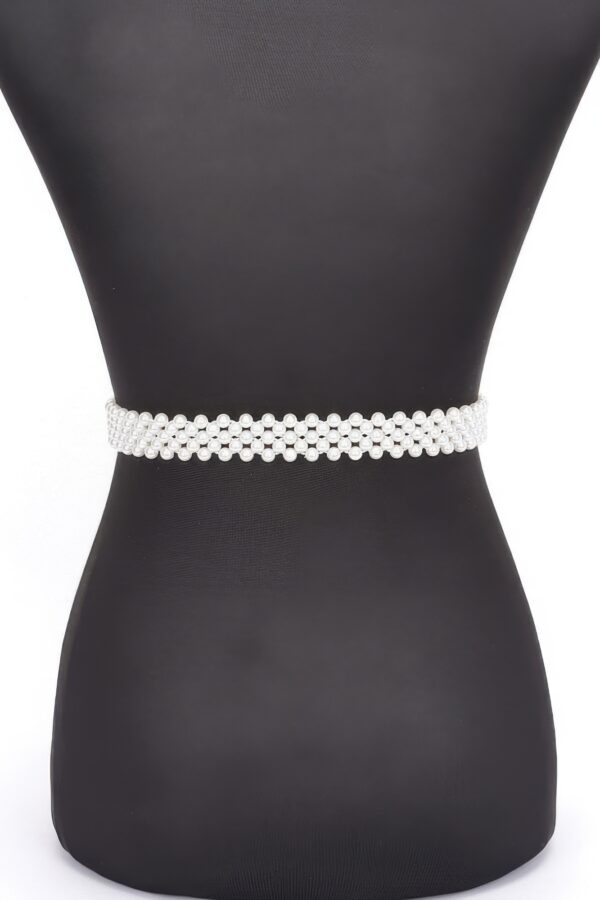 Faux Pearl Stretch Belt with Flower Ribbon