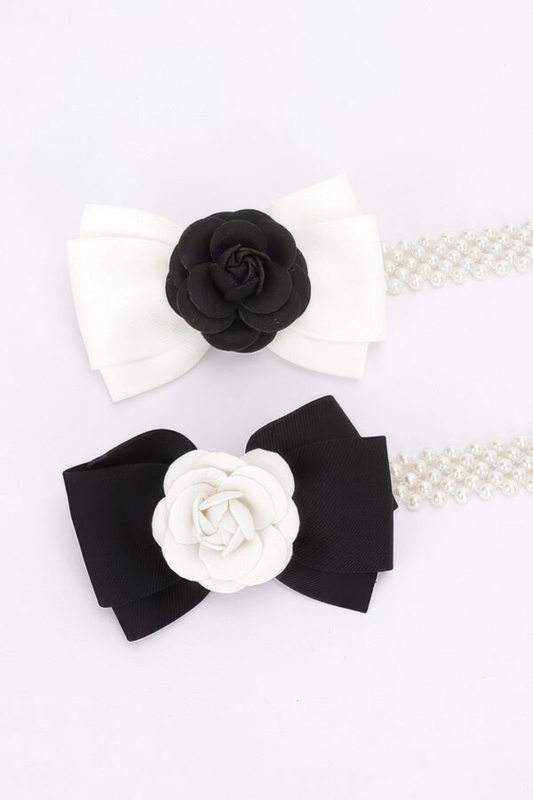 Faux Pearl Stretch Belt with Flower Ribbon