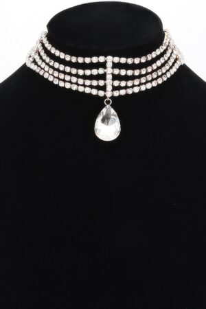 Rhinestone Choker Necklace with Crystal Pendant
