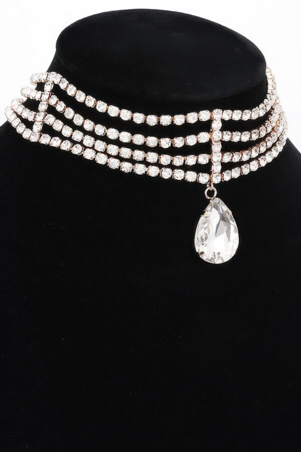 Rhinestone Choker Necklace with Crystal Pendant