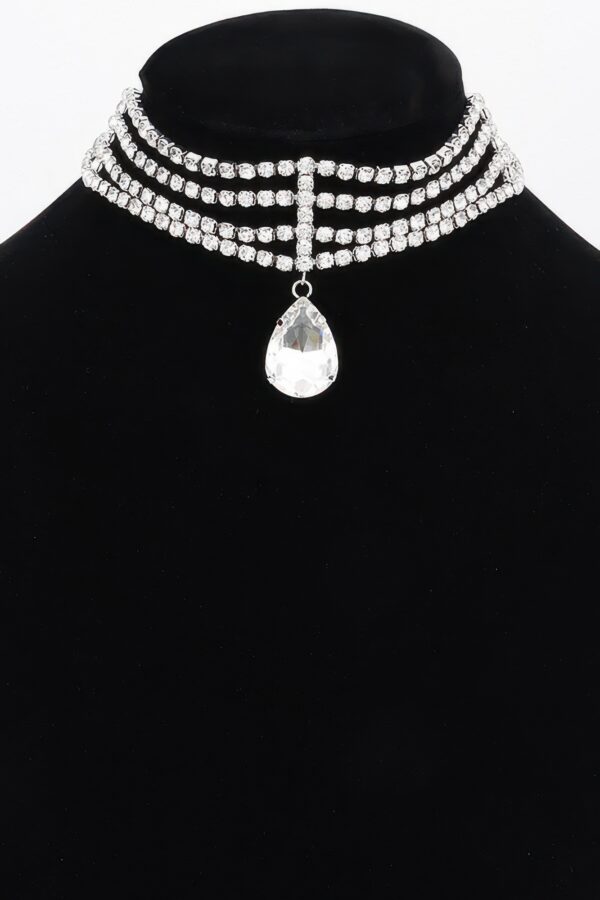 Rhinestone Choker Necklace with Crystal Pendant