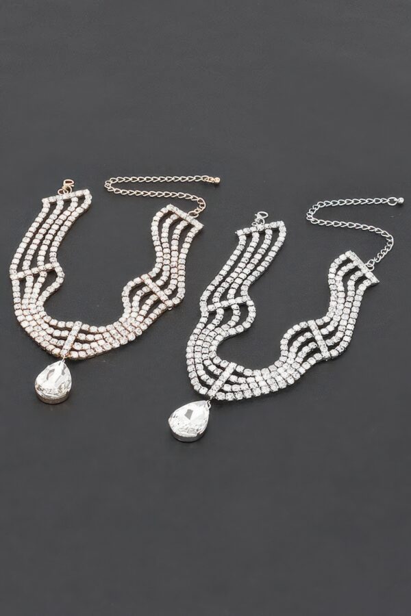 Rhinestone Choker Necklace with Crystal Pendant
