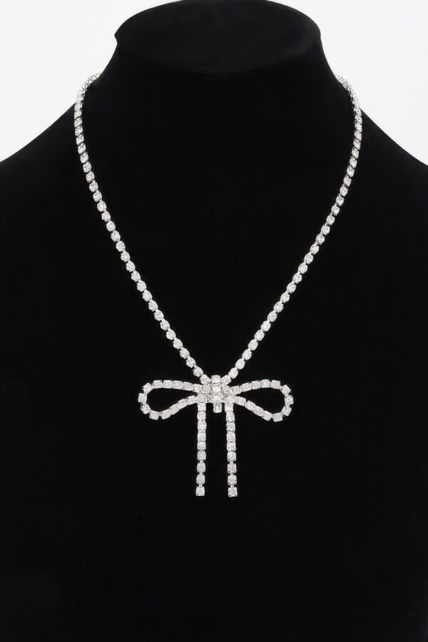 Glamour Bow Rhinestone Necklace – 14″ Length