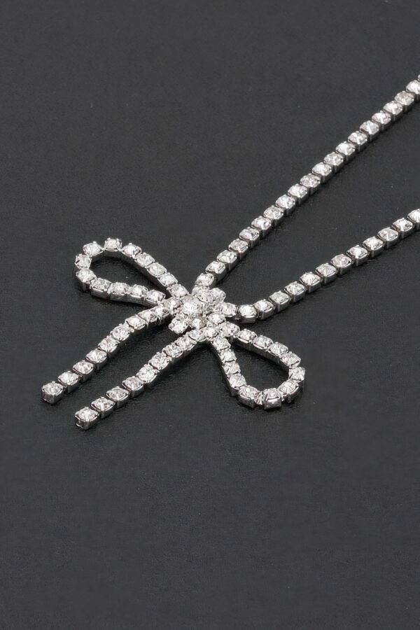 Glamour Bow Rhinestone Necklace – 14″ Length