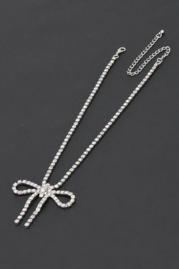 Glamour Bow Rhinestone Necklace – 14″ Length