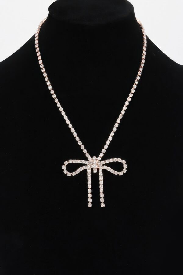 Glamour Bow Rhinestone Necklace – 14″ Length
