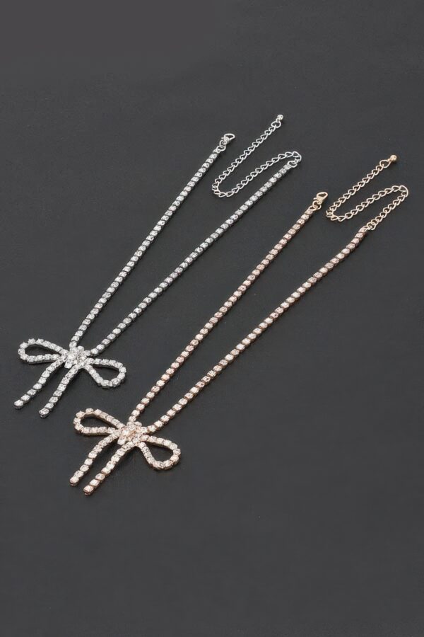 Glamour Bow Rhinestone Necklace – 14″ Length