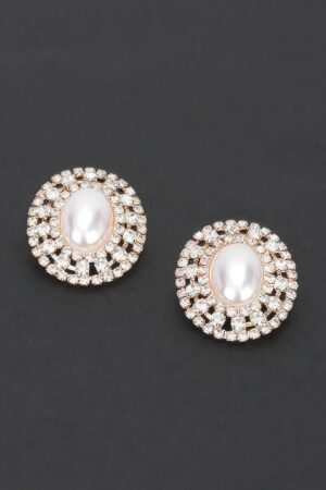 Faux Pearl Drop Earrings with Rhinestone Accents – White