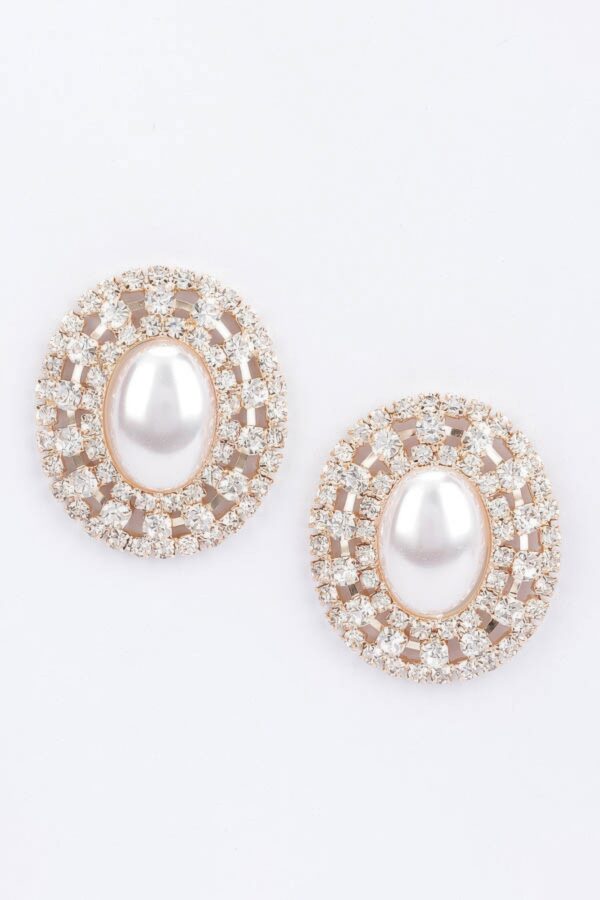 Faux Pearl Drop Earrings with Rhinestone Accents – White