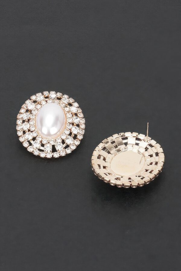 Faux Pearl Drop Earrings with Rhinestone Accents – White