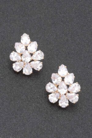 Crystal Blossom Rhinestone Earrings – White Floral