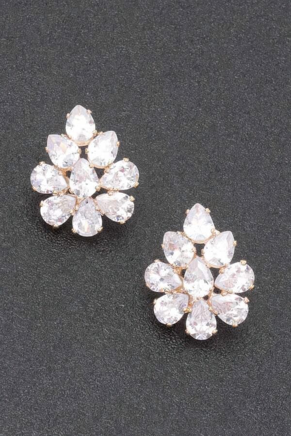 Crystal Blossom Rhinestone Earrings – White Floral