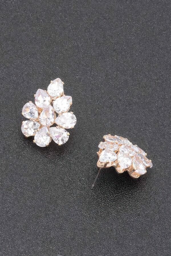 Crystal Blossom Rhinestone Earrings – White Floral