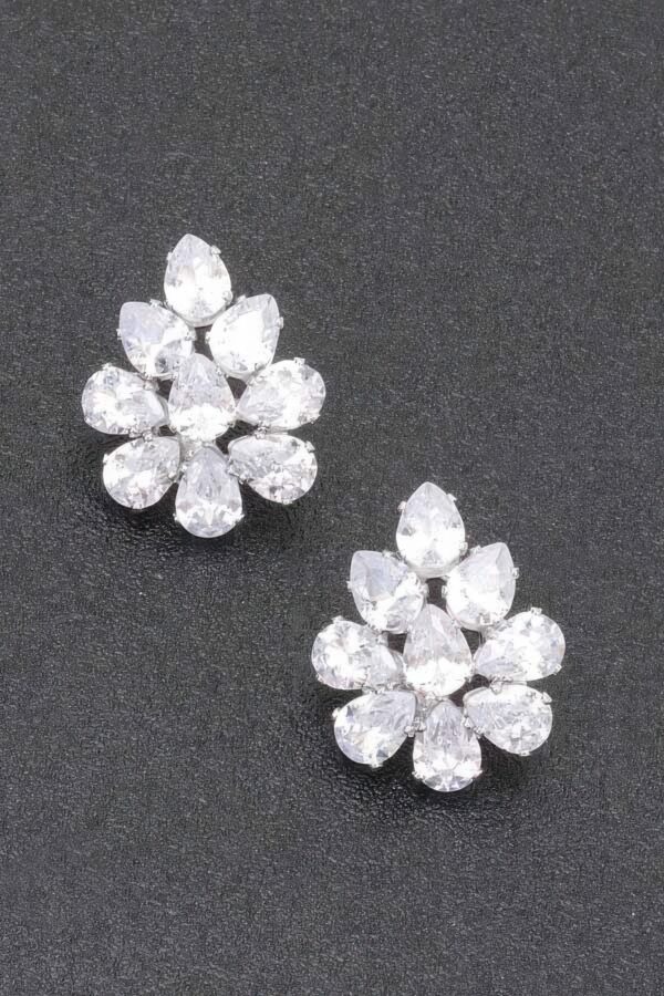 Crystal Blossom Rhinestone Earrings – White Floral