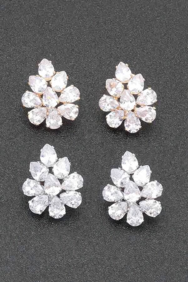Crystal Blossom Rhinestone Earrings – White Floral