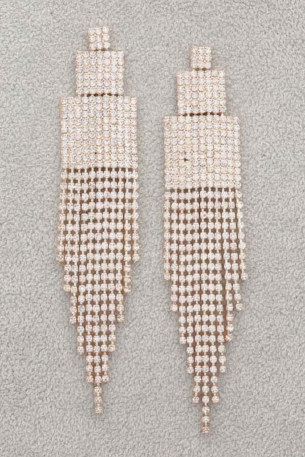Rhinestone Dangle Earrings – 4.5″ Cascading Sparkle