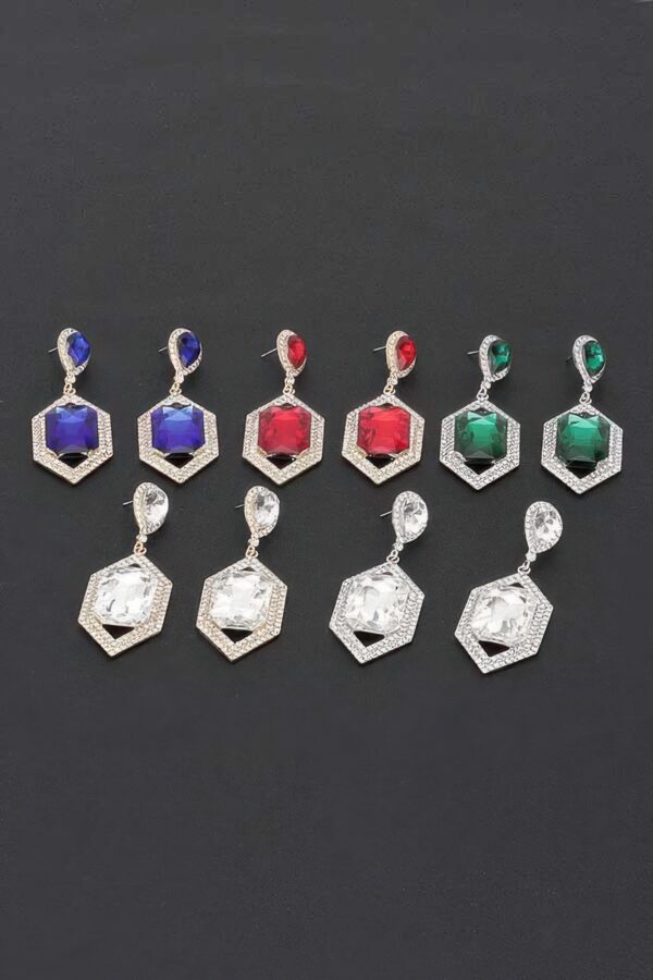 Rhinestone Drop Earrings with Crystal Center