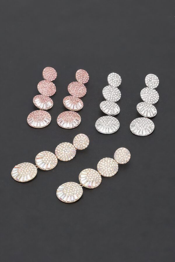 Radiant Circle Rhinestone Drop Earrings – Polished Tone
