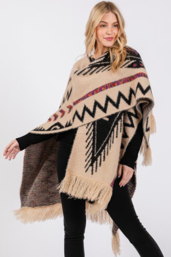Aztec Tassel Ruana – Fuzzy Knit Wrap