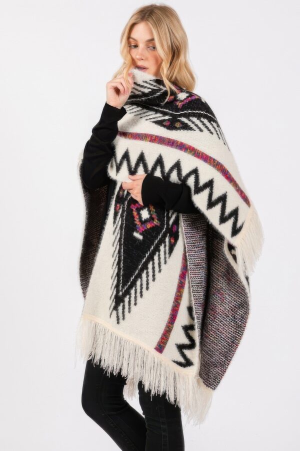 Aztec Tassel Ruana – Fuzzy Knit Wrap
