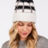 Color-Blocked Pom Pom Beanie – Plush Polyester Knit