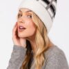 Color-Blocked Pom Pom Beanie – Plush Polyester Knit