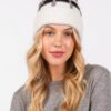 Color-Blocked Pom Pom Beanie – Plush Polyester Knit