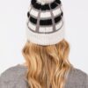 Color-Blocked Pom Pom Beanie – Plush Polyester Knit