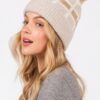 Color-Blocked Pom Pom Beanie – Plush Polyester Knit
