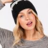 Color-Blocked Pom Pom Beanie – Plush Polyester Knit