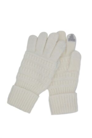 Fuzzy Cable Knit Smart-Touch Gloves – Plush Nylon
