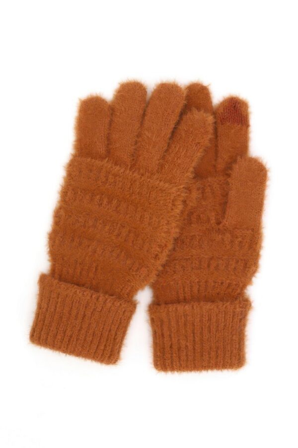 Fuzzy Cable Knit Smart-Touch Gloves – Plush Nylon