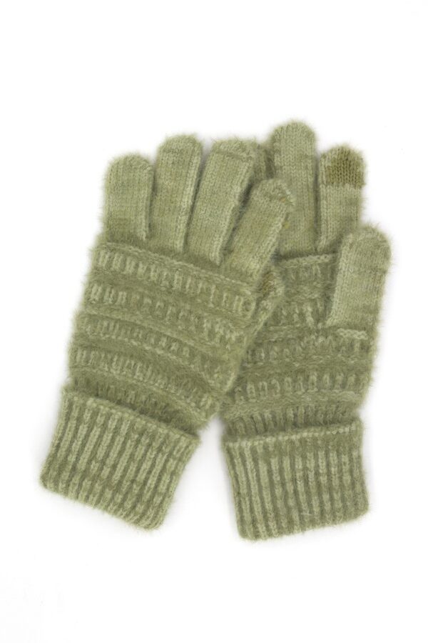 Fuzzy Cable Knit Smart-Touch Gloves – Plush Nylon
