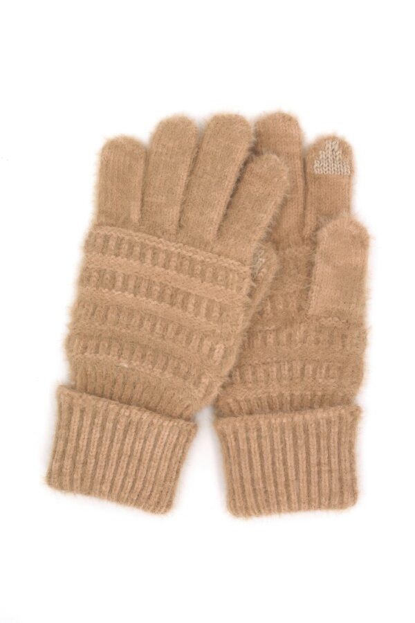 Fuzzy Cable Knit Smart-Touch Gloves – Plush Nylon