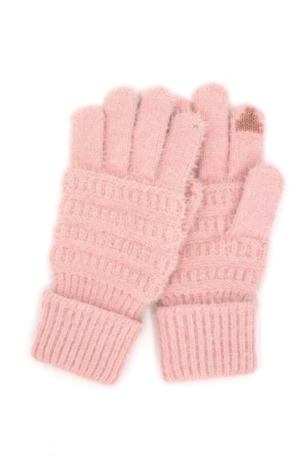 Fuzzy Cable Knit Smart-Touch Gloves – Plush Nylon
