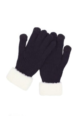Knit Smart-Touch Gloves with White Faux Fur Cuff