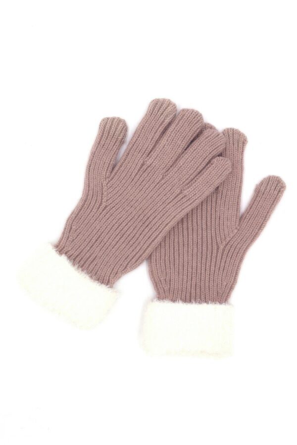 Knit Smart-Touch Gloves with White Faux Fur Cuff