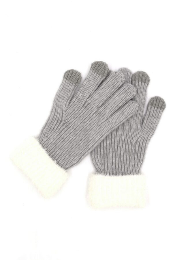 Knit Smart-Touch Gloves with White Faux Fur Cuff