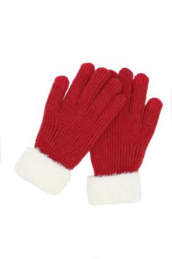 Knit Smart-Touch Gloves with White Faux Fur Cuff