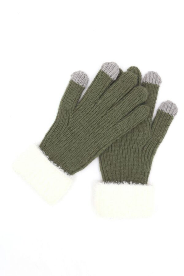 Knit Smart-Touch Gloves with White Faux Fur Cuff