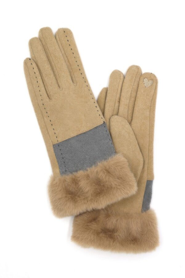 Two-Tone Stitch Faux-Fur Cuff Smart-Touch Gloves
